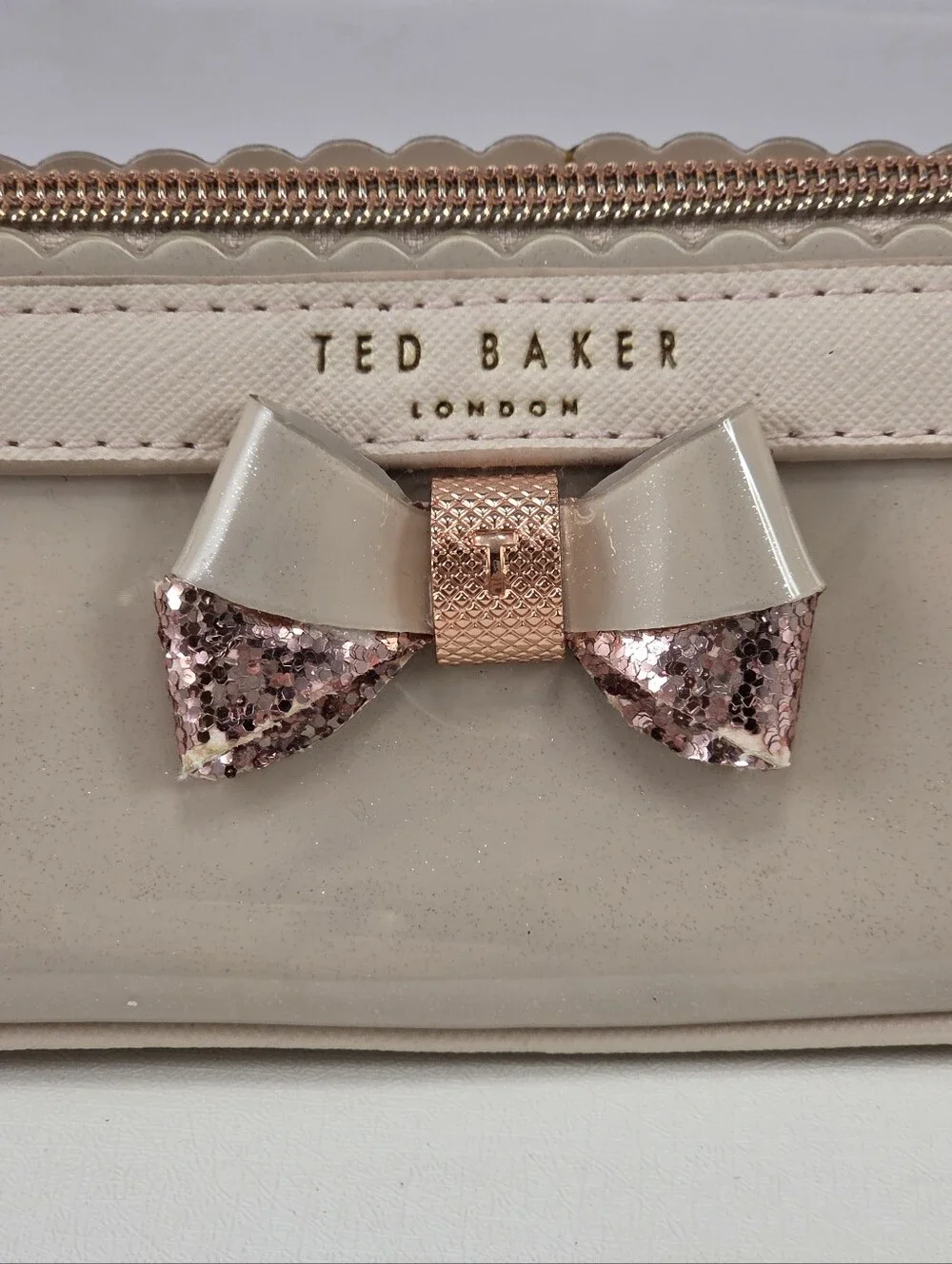 Ted Baker London Pink Vinyl Bow Pencil Case Makeup Pouch